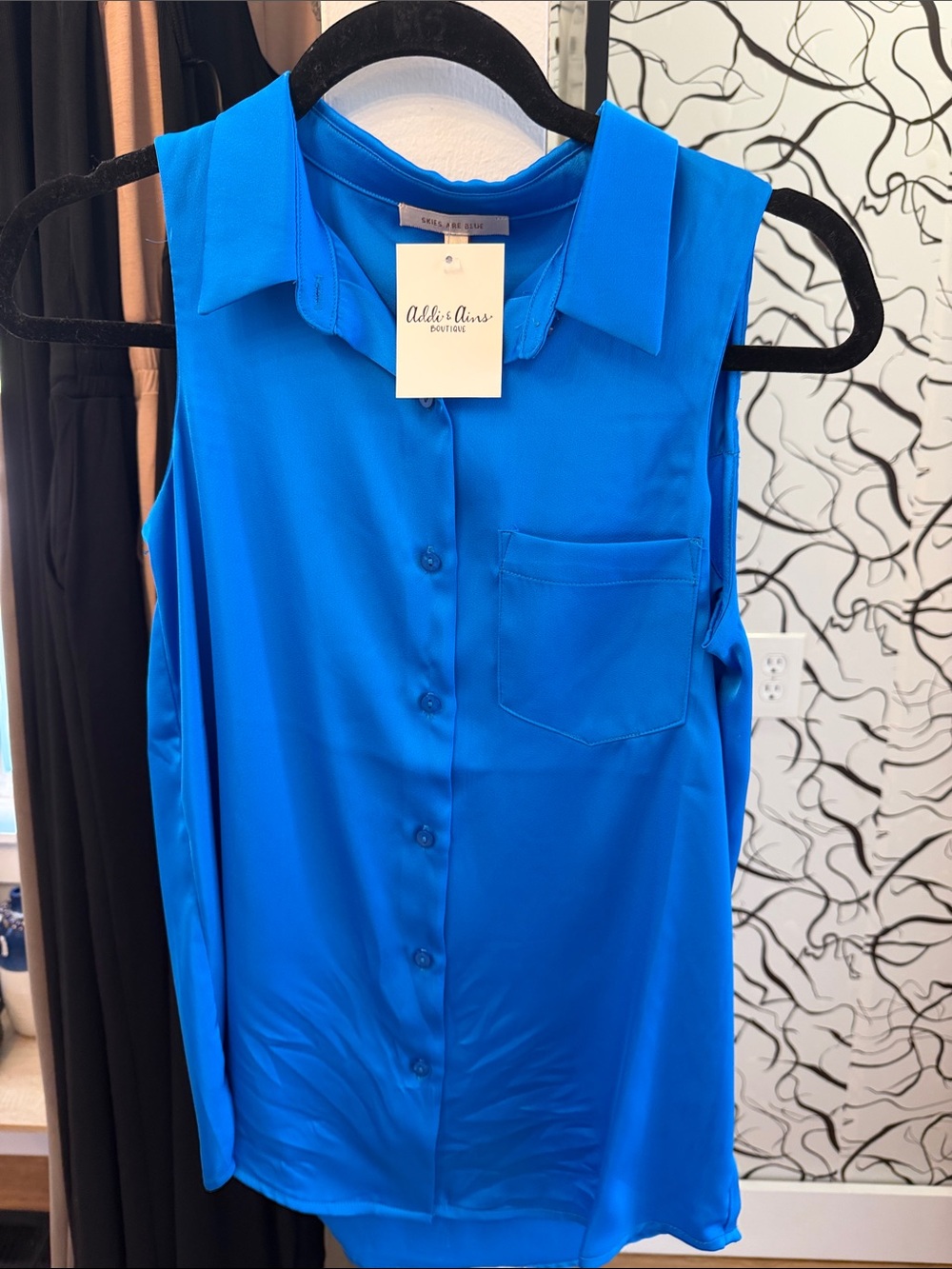 Skies Are Blue Sleeveless Button-Front Blouse in Bright Blue